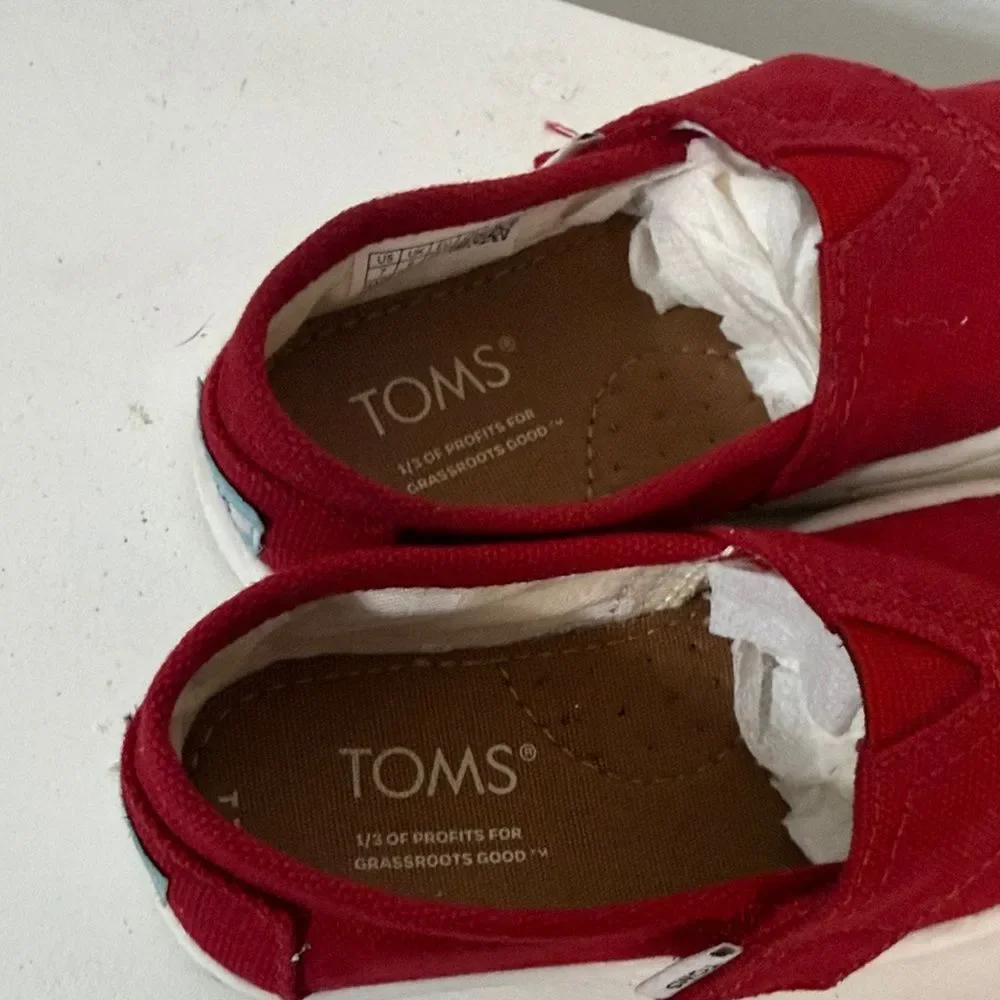 TOMS Kids Red Canvas Velcro sneakers- Size 7